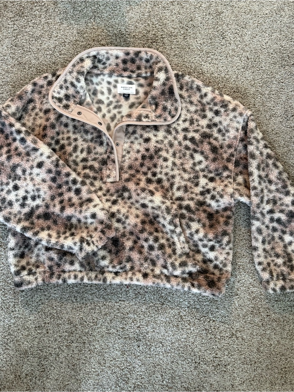 American Eagle Outfitters Plush Leopard Cowl Pullover - Pink Cream Brown